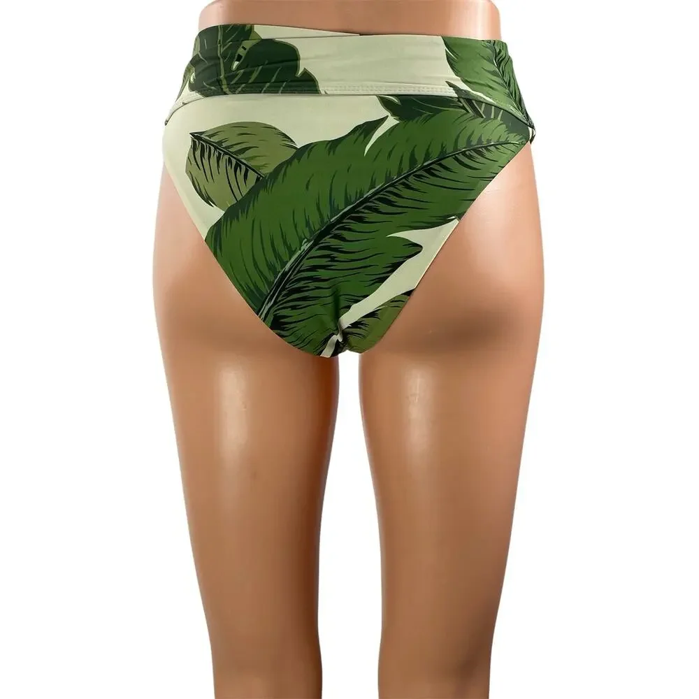 Beach Riot x Stone Cold Fox Green Leaf High Waist Bikini Bottom Swimwear Size S